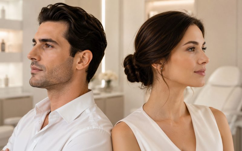 Diferença entre preenchimento de mento em homens e mulheres